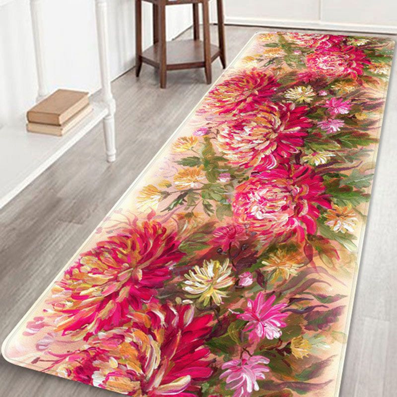 Fancy Modern Rug Floral Pattern Polyester Area Rug Non-Slip Backing Rug for Bedroom