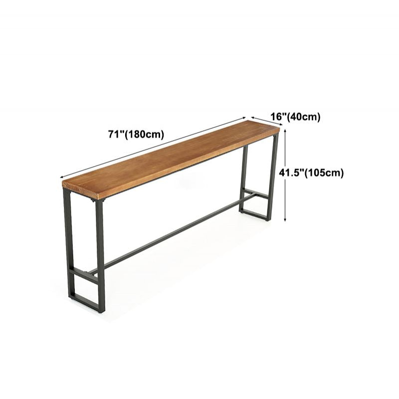 Solid Wood Bar Table Brown Industrial Bar Dining Table with Trestle Ba