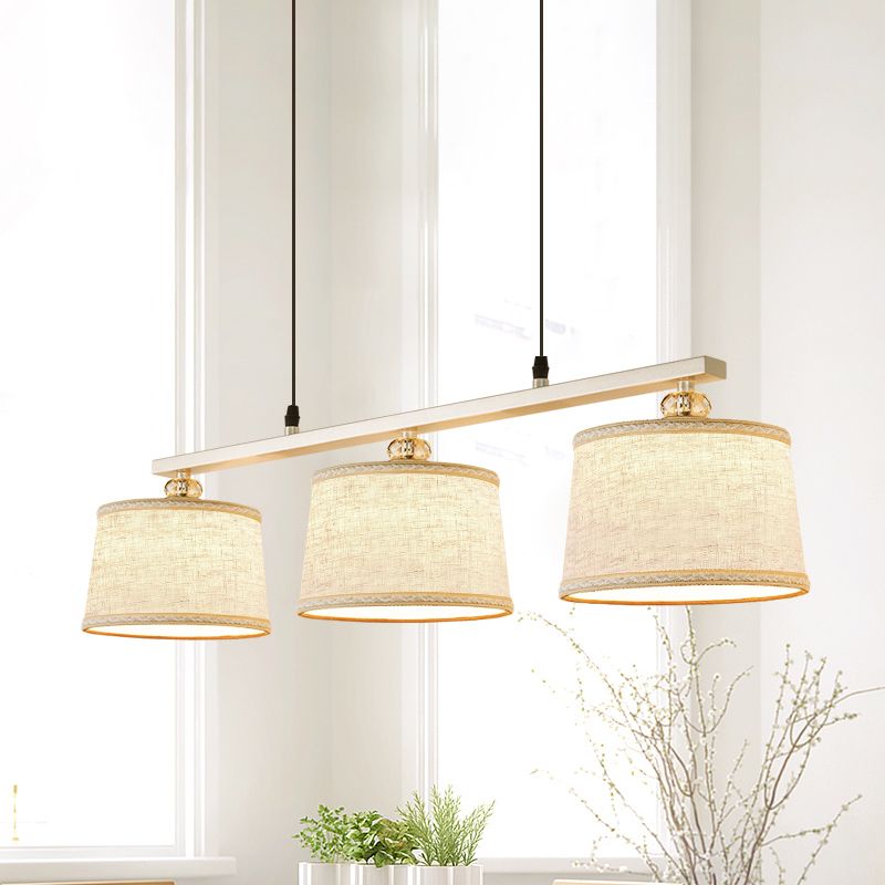 Contemporary Circle Pendant Light Fabric 3 Bulbs Open Kitchen Island Lighting in Flaxen with Woven Edge