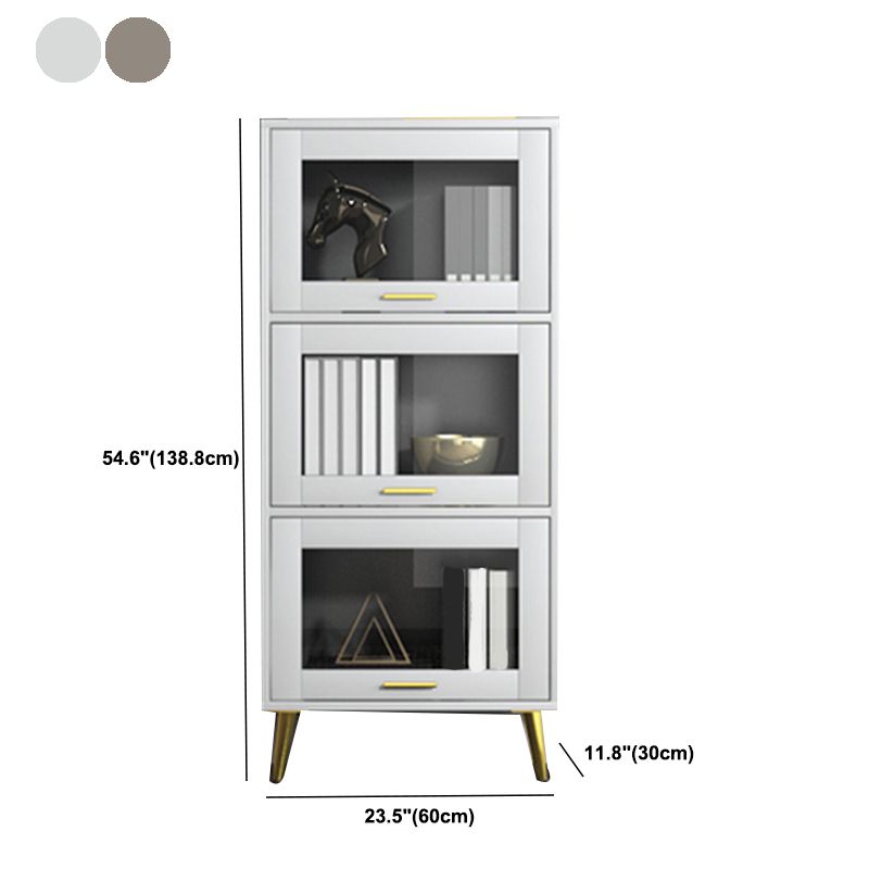 Glam Champagne/White Closed Back Standard Wood Shelf Bookcase for Living Room
