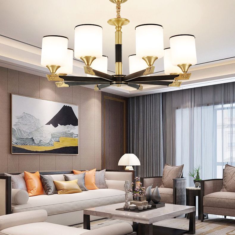 Cylindrical Living Room Chandelier Opaline Glass Minimalistic Pendant Light Fixture