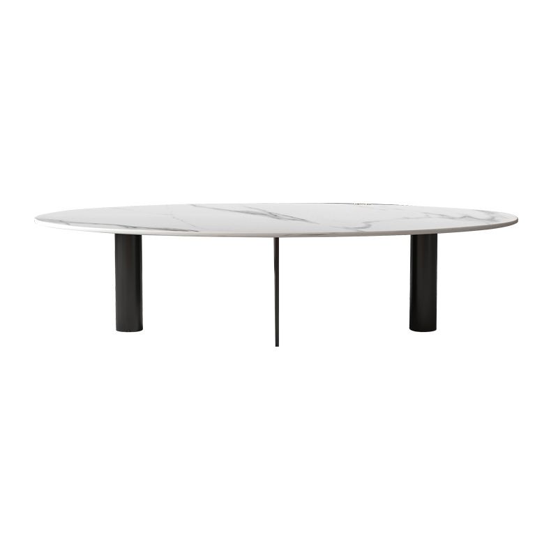 Glam Oval Stone Top Coffee Table with Metal 3 Legs Cocktail Table