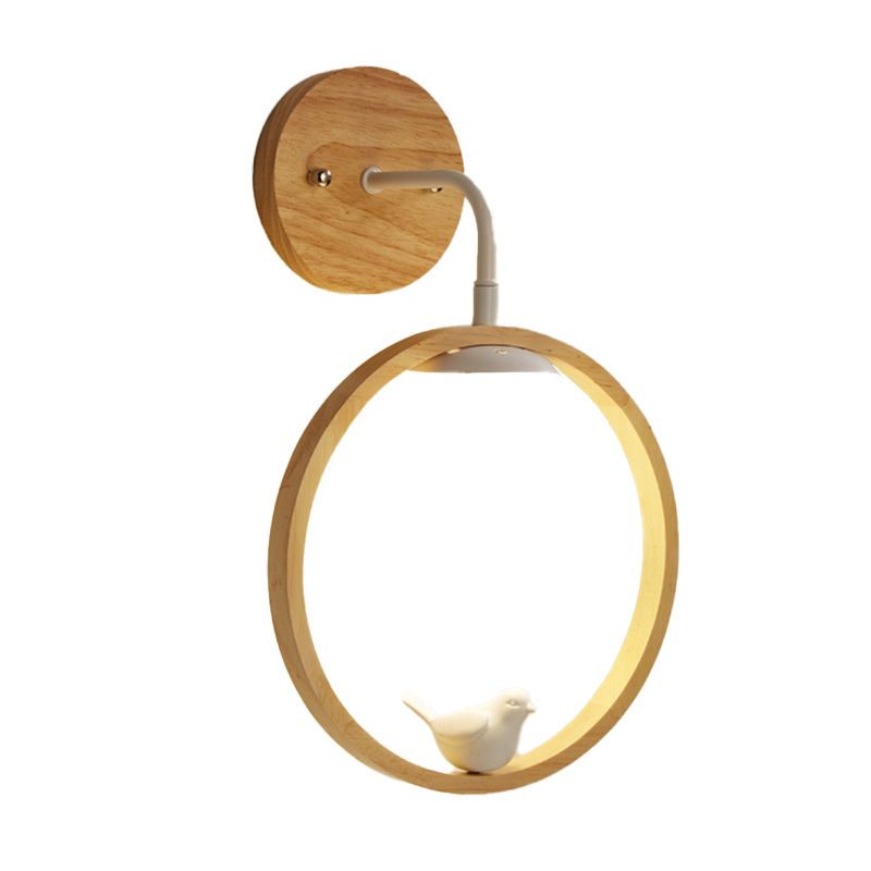 White Globe Shaded Wall Light Contemporary Wood Lighting for Foyer