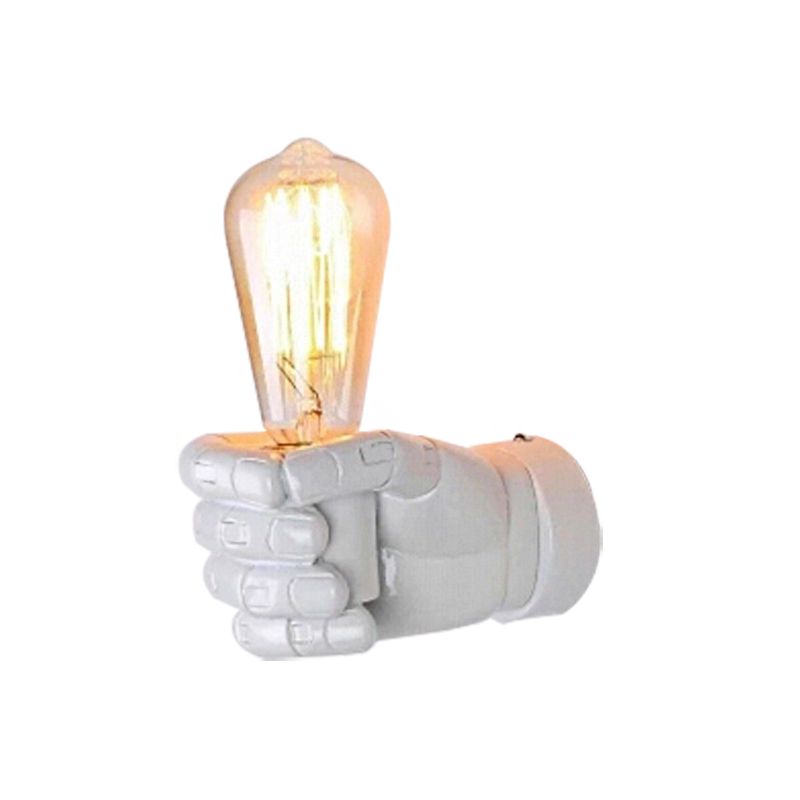 Black/White Bare Bulb Sconce Light with Hand Shape Base Vintage Style Wood 1 Light Restaurant Wall Lamp