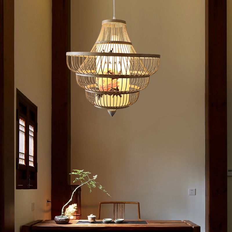 Asia Bamboo Hanging Ceiling Light 1-Light Spinning Top Ceiling Pendant Light