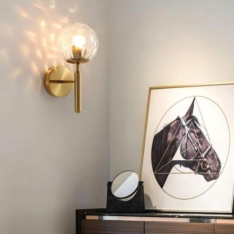 Modern Style Spherical Shape Wall Sconce Glass 1 Light Sconces for Bedside