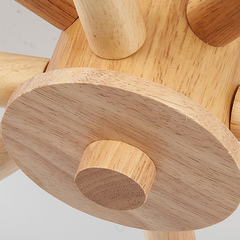 Brown Modern Ceiling Light Ball Shape Wood Flush Mount with Glass Shade for Bedroom