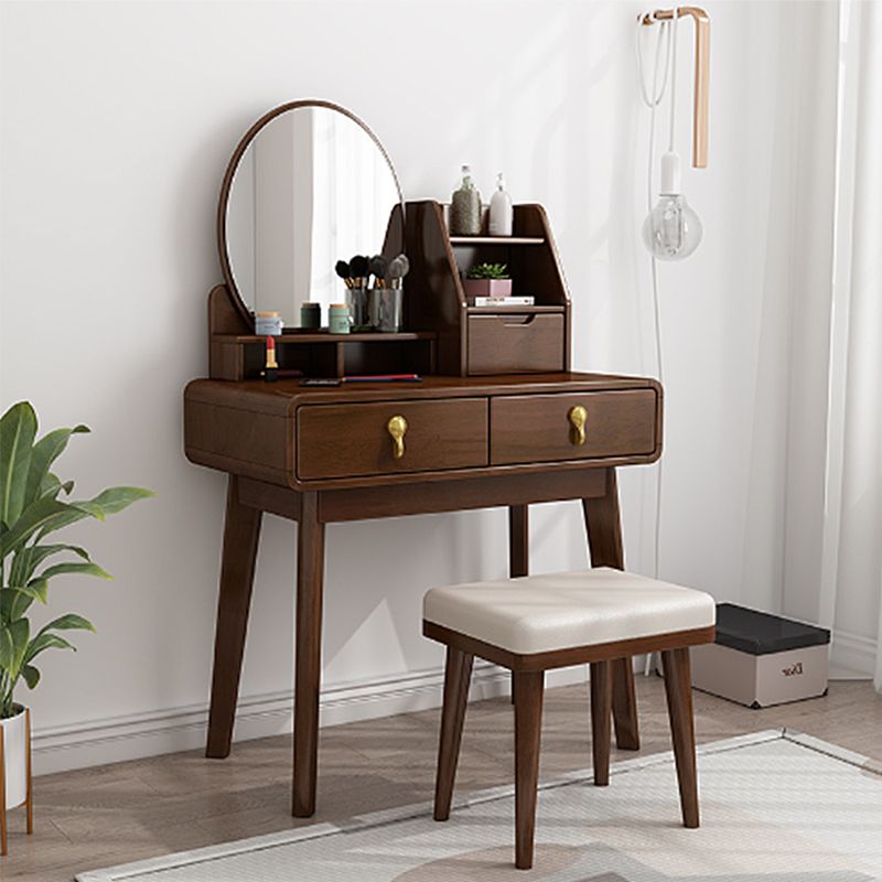 Wood-based Panel Walnut/log with 2 Drawers and Dressing Table with Storage Racks