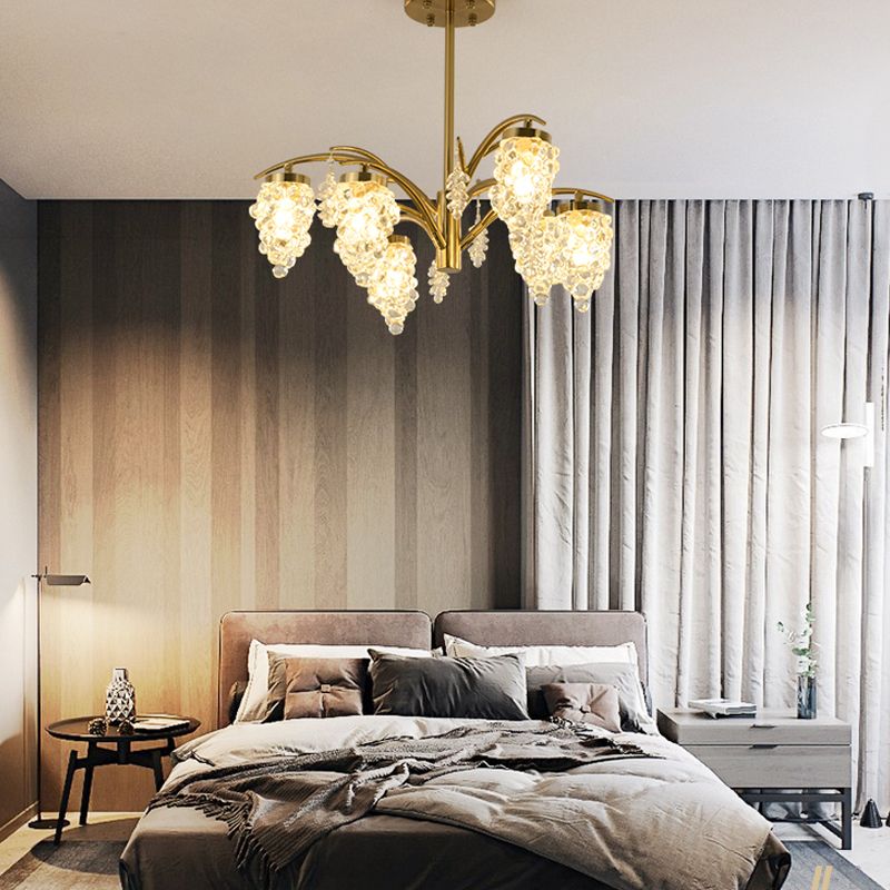 Kristallperlen goldener Hangleuchte Traubenform 6/8 Köpfe Schlafzimmer Kronleuchterleuchte