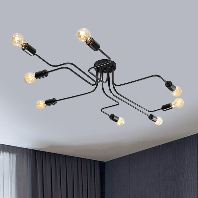 Retro techo expuesto con lámparas semiincorporadas de metal ligero incrustadas 4 / 6, con diseño de latón antiguo / Sputnik negro