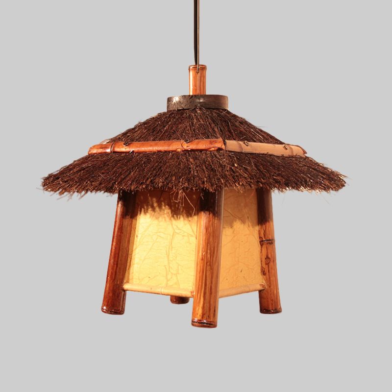 Japanese Hand-Worked Pendant Lighting Wood 1 Bulb Ceiling Suspension Lamp in Brown