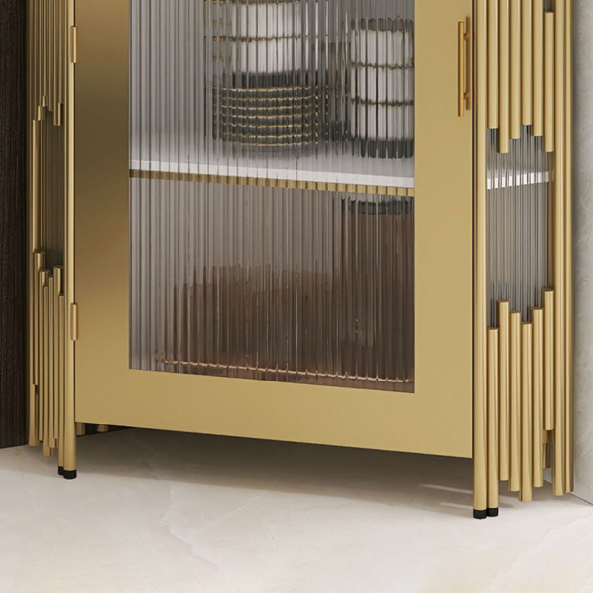 Glam Stone and Metal Sideboard Table 1 Cabinet Glass Door Buffet Stand