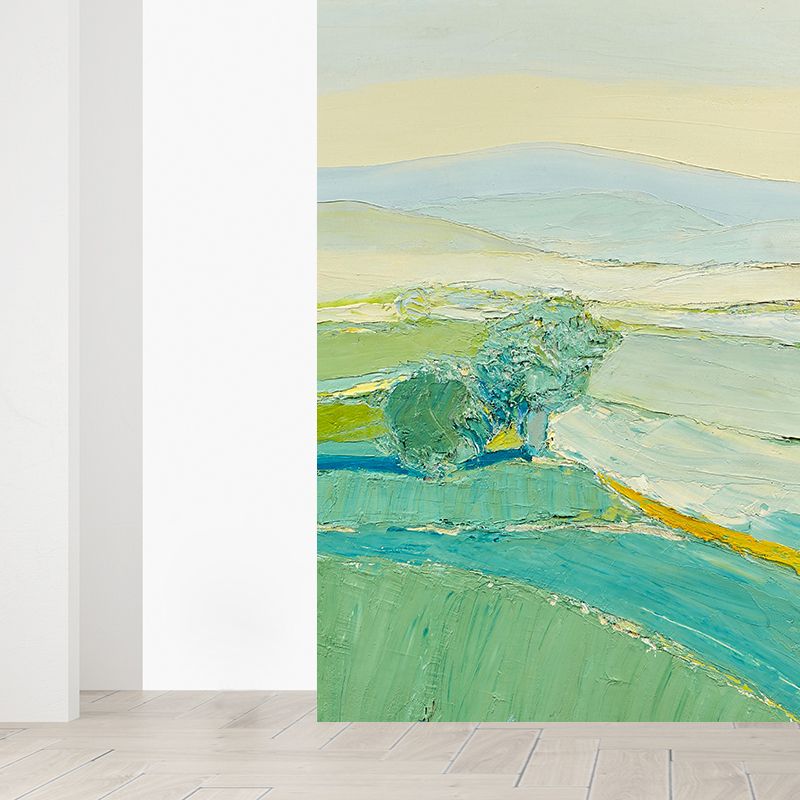 Green Vast Meadow Mural Wallpaper Nature Modern Aesthetics Stainproof Wall Covering