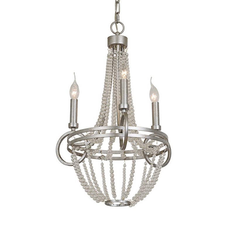 Lampada lampadario a candela cristallina retrò 3 teste in argento luce a sospensione per soggiorno