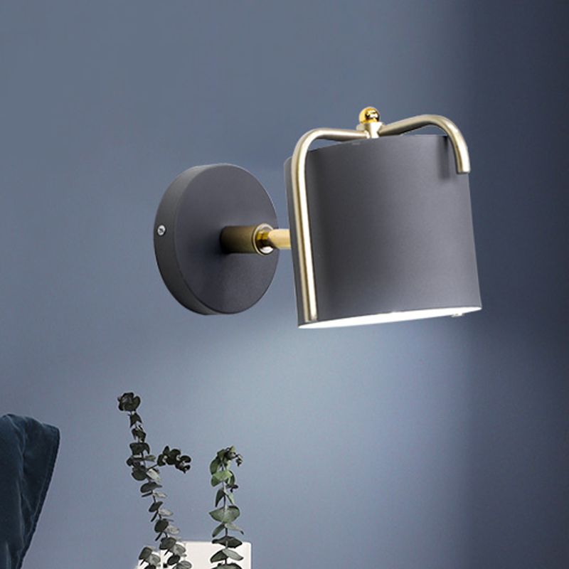 1 Head Bedroom Wall Lighting Contemporary Green/Grey Sconce Light Fixture with Tube Metal Shade