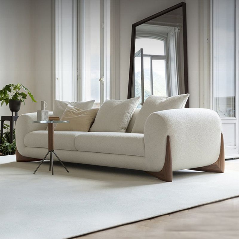 Contemporary White Wool Sofa Tuxedo Arm Cushions Sofa with Pillows