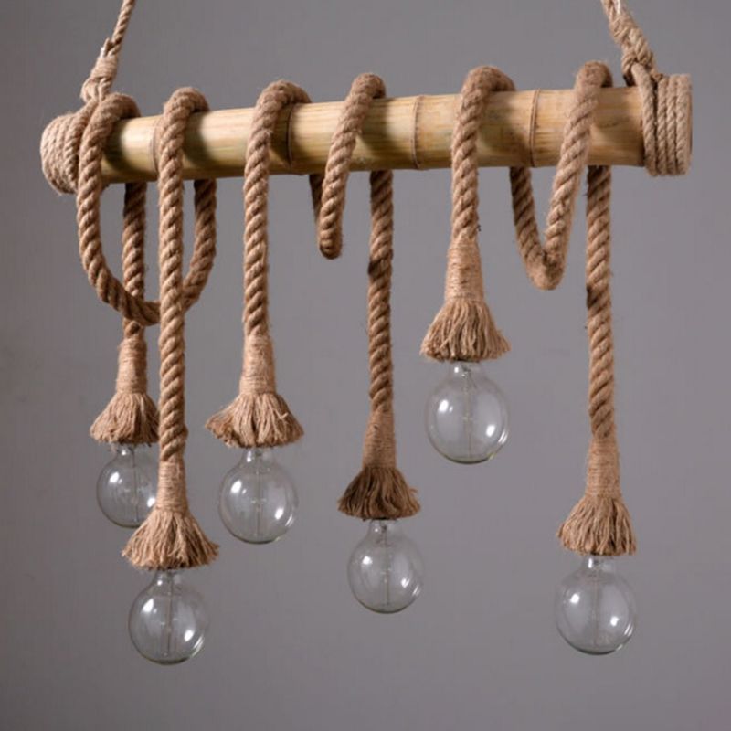 Flaxen Exposed Bulb Hanging Light Rustic Restaurant Island Ceiling Light with Bamboo Tube