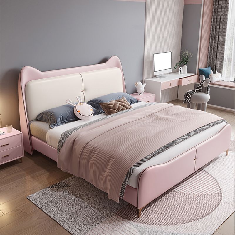 49.6" Tall Wood and Upholstered Wingback Bed Contemporary Standard Bed