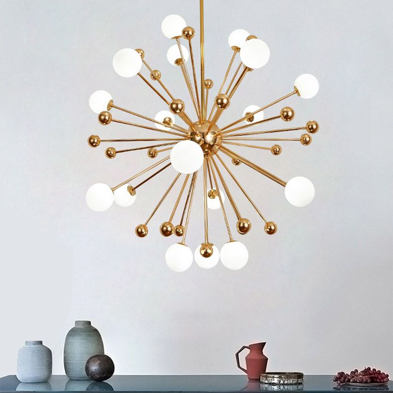 Gold Globe Chandelier Nordic Multi Light Hanging Light with White Glass for Bedroom