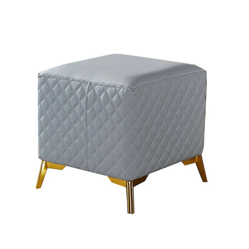 Glam Ottoman Genuine Leather Upholstered Diamond Lattice Square Ottoman with Metal Legs