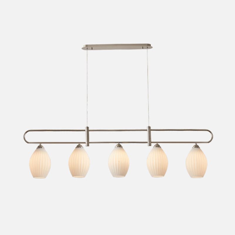 Drum Shape Glass Island Chandelier Modern Style Multi Lights Island Ceiling Light in White