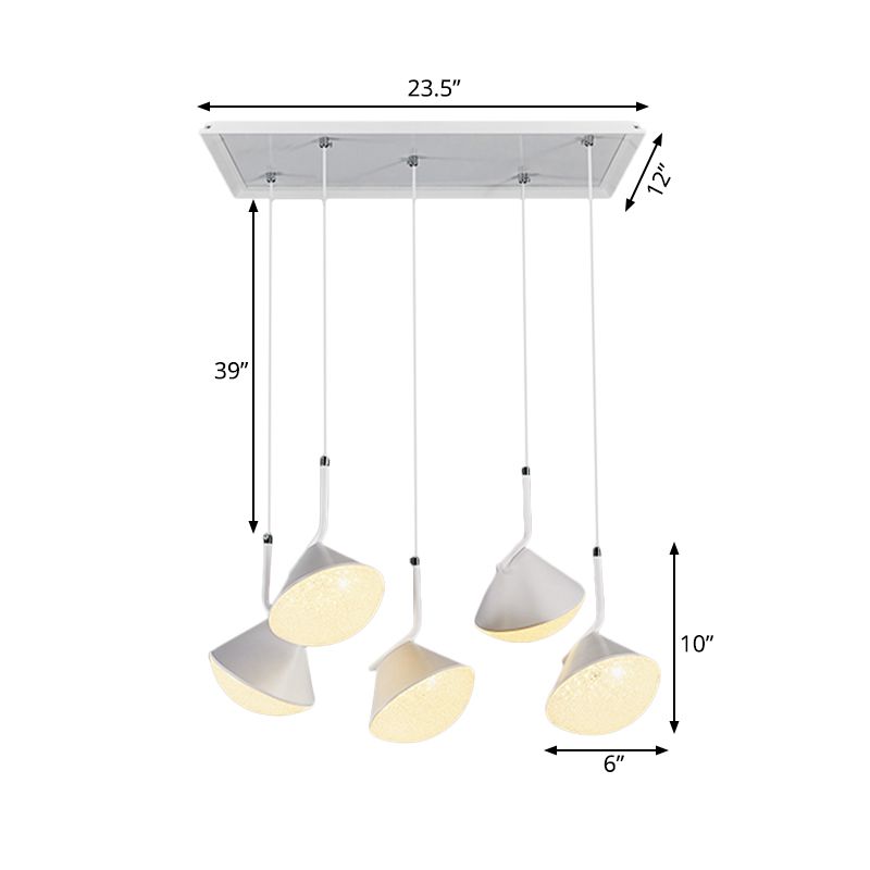 Lámpara de techo de cono blanco Metal 5 luces Luz de comedor Luz de comedor con difusor acrílico