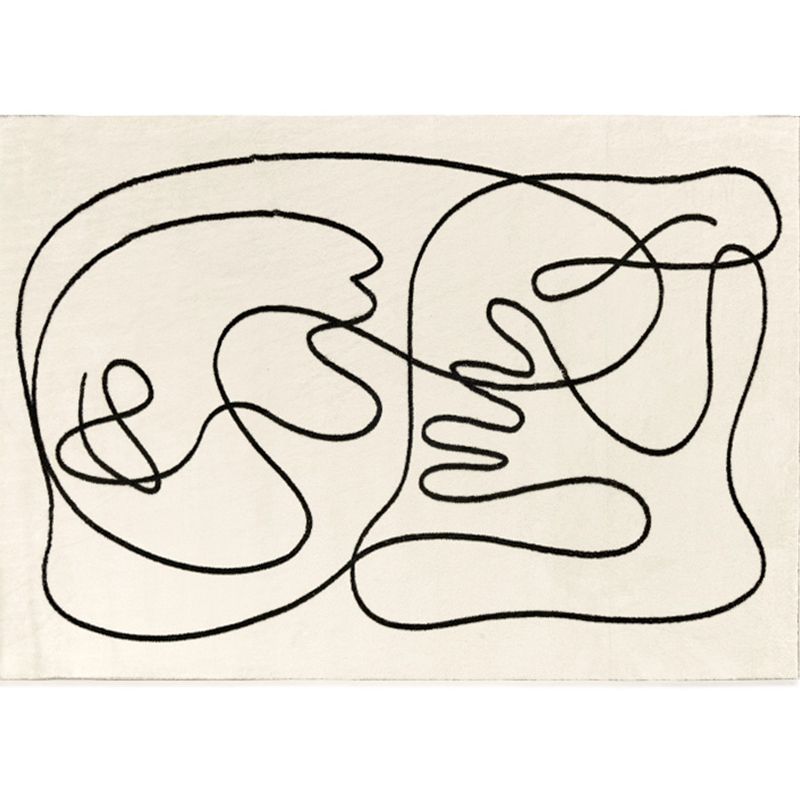 White Modern Carpet Abstract Pattern Polyester Area Rug Easy Care Backing Rug for Home Decor