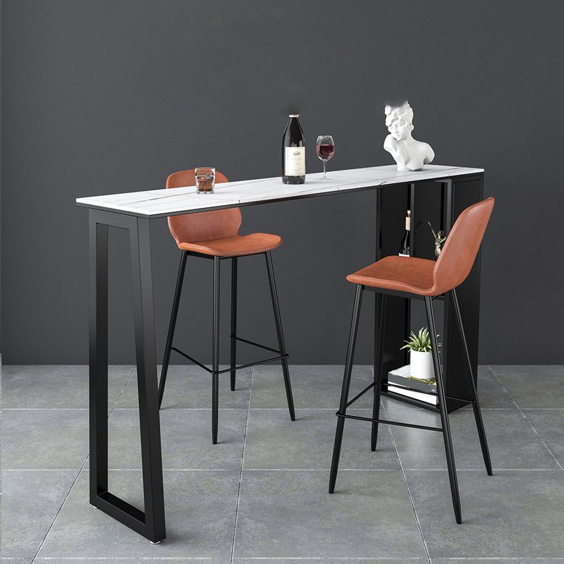 Rectangle Stone Black Metal Bar Height Table Industrial Double Pedestal Bar Table
