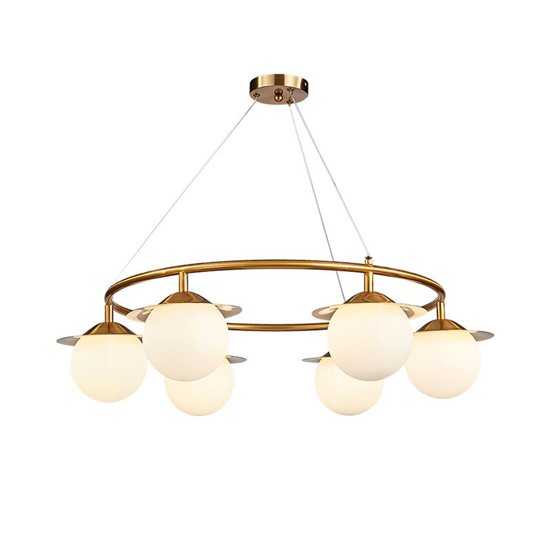Gold Sphere Chandelier Lighting Modernist 6 Bulbs White Glass Ceiling Suspension Lamp
