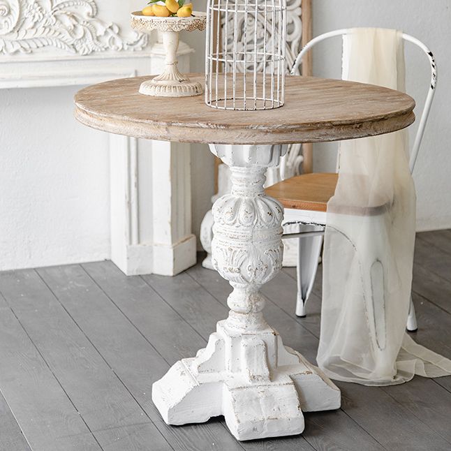 French Country Distressed Cocktail Table Wooden Pedestal Coffee Table for Home