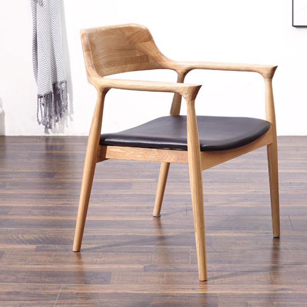 Contemporary Dining Side Chair Matte Finish Solid Wood Open Back Arm Chair