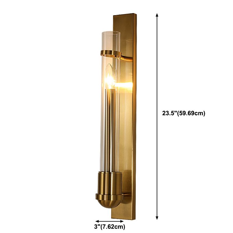Tubular Clear Glass Wall Lighting Modernism 1 Bulb Gold Sconce Lamp Fixture for Bedroom