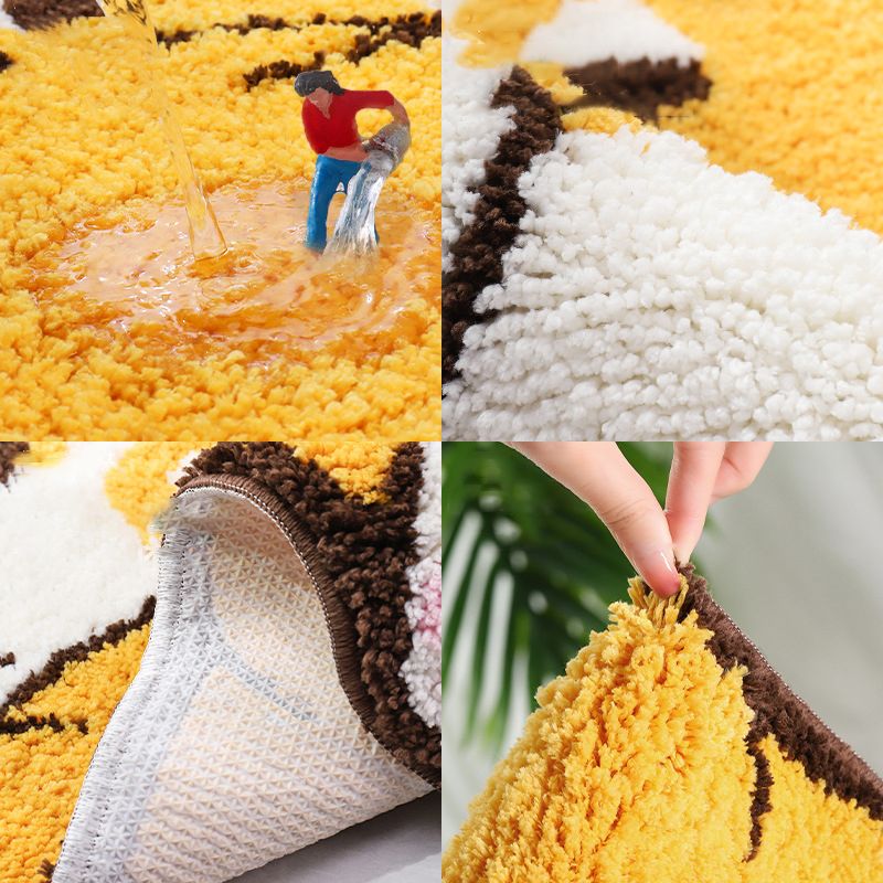 Yellow Bedroom Area Rug Animal Pattern Polyester Rug Washable Anti-Slip Rug