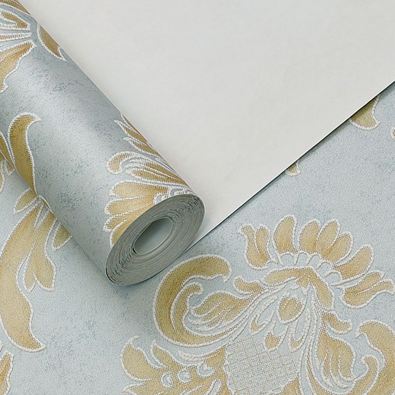 Geprägte, waschbare Tapete, Vintage-Jacquard-Wanddekoration in Blau für Schlafzimmer
