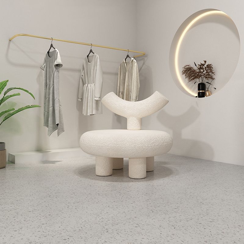 Scandinavian White Wool Parsons Chair with Fixed Back and 4 Legs