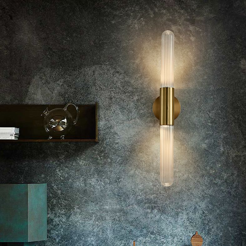 Media de mediados de siglo de lujo cilíndrico arriba y abajo de lámpara montada en la pared de vaso 2 luces de luz de luz aplastante