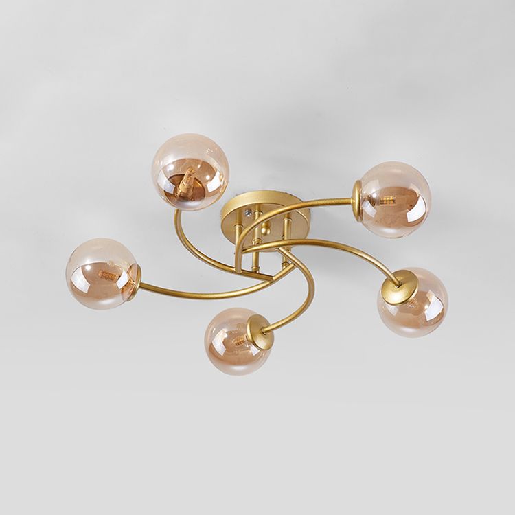 Simplicity Ball Shape Semi Flush Mount Lighting Glass Bedroom Semi Flush Ceiling Light