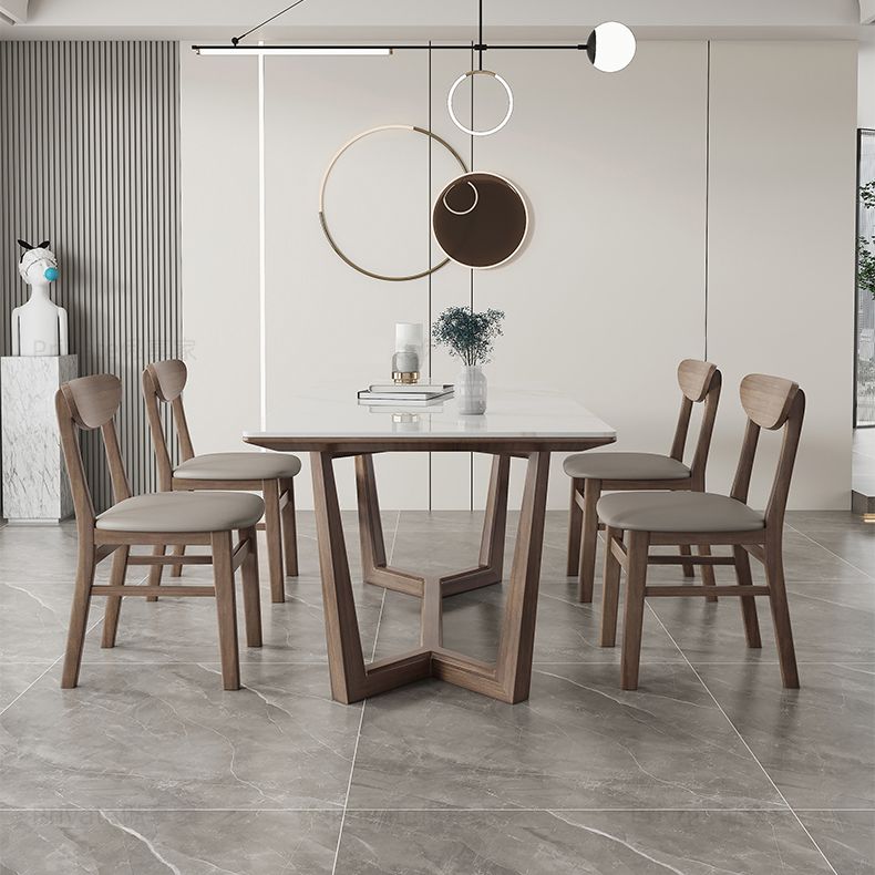 Rectangle Mid-Century Modern Dining Table White Tone Fixed Table with Sintered Stone