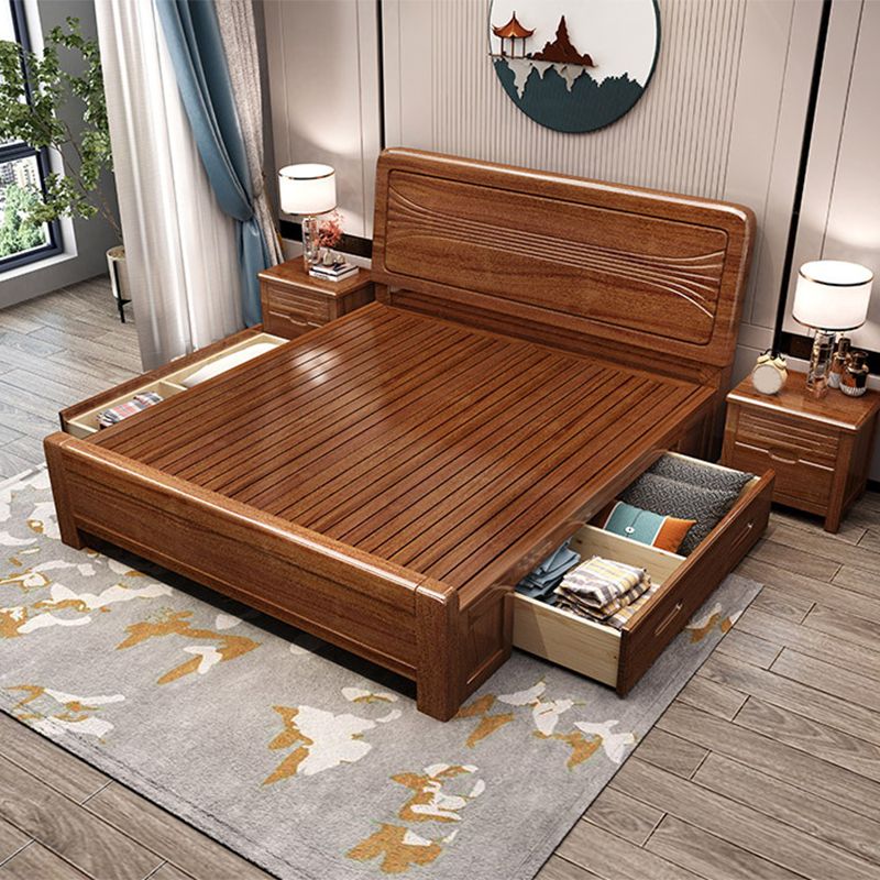 Walnut Wood Bed 85.43" Long 43.30" High Bed with Low Profile