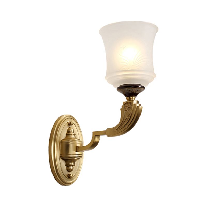 Lodge Style Bell Wall Lighting 1/2-Light Opal Glass Wall Sconce Fixture in Brass for Living Room