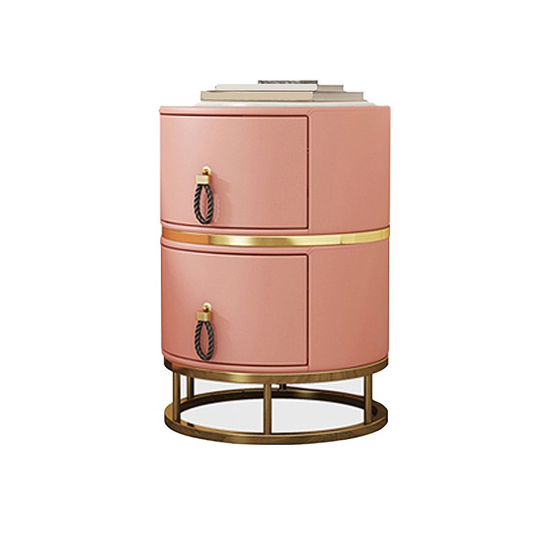 Glam Stone Top Nightstand 20 Inch H 2-drawer Faux Leather Night Table