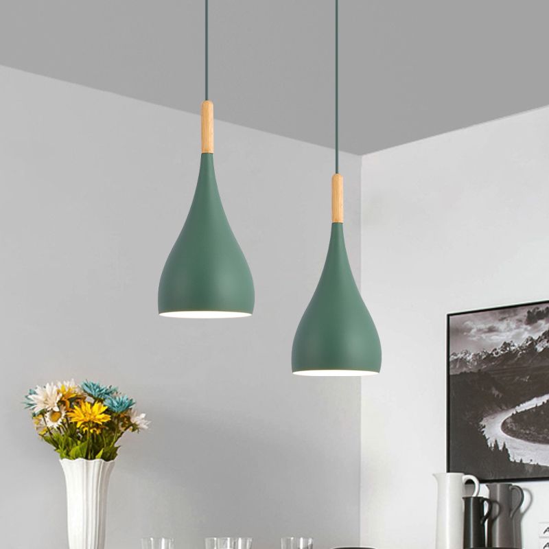 Macaron Raindrop Plafond Pendant Light Light Aluminium 1 Light Dining Room Hanging Lamp Kit en gris / rouge / bleu