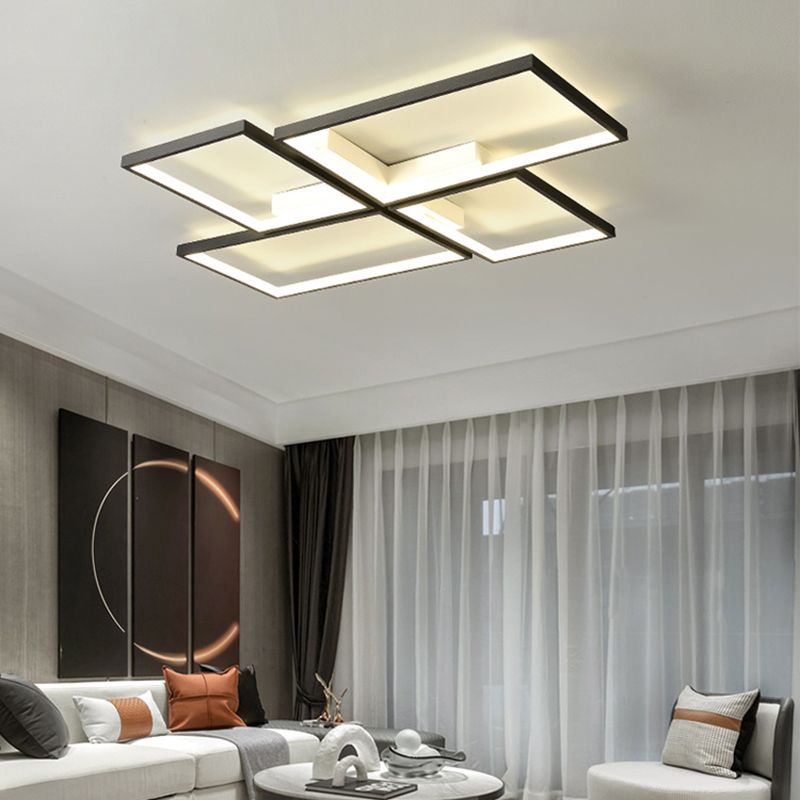 Black Pinwheel-Like Ceiling Lamp Minimalistic Metal LED Flush Mount Light Fixture for Living Room