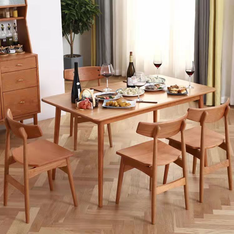 Modern Oak Wood Dinette Set 1/2/5 Pieces Rectangle Beige Dining Table Set