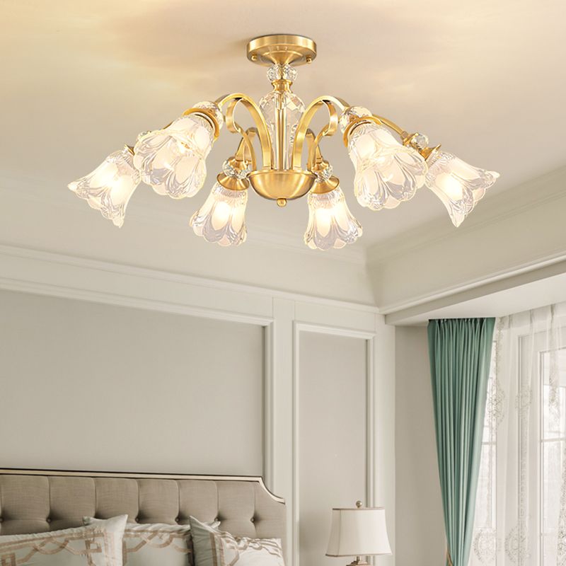 Bell Shape Crystal Flush Light Modern Style Multi Lights Flush Mount Ceiling Light in Gold