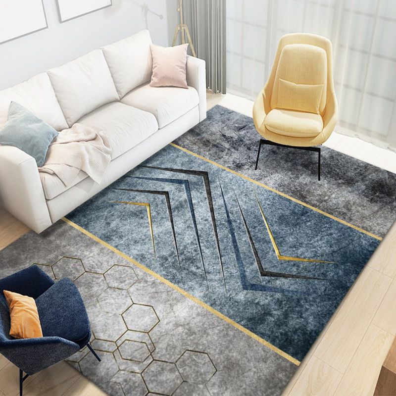 Gold Striped Rug Polyester Casual Indoor Rug Stain Resistant Rug for Living Room