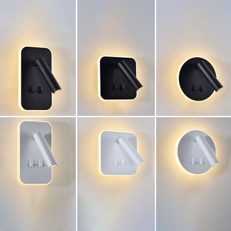 Modernist Wall Light Fixture Metal Black and White Wall Sconce for Bedroom