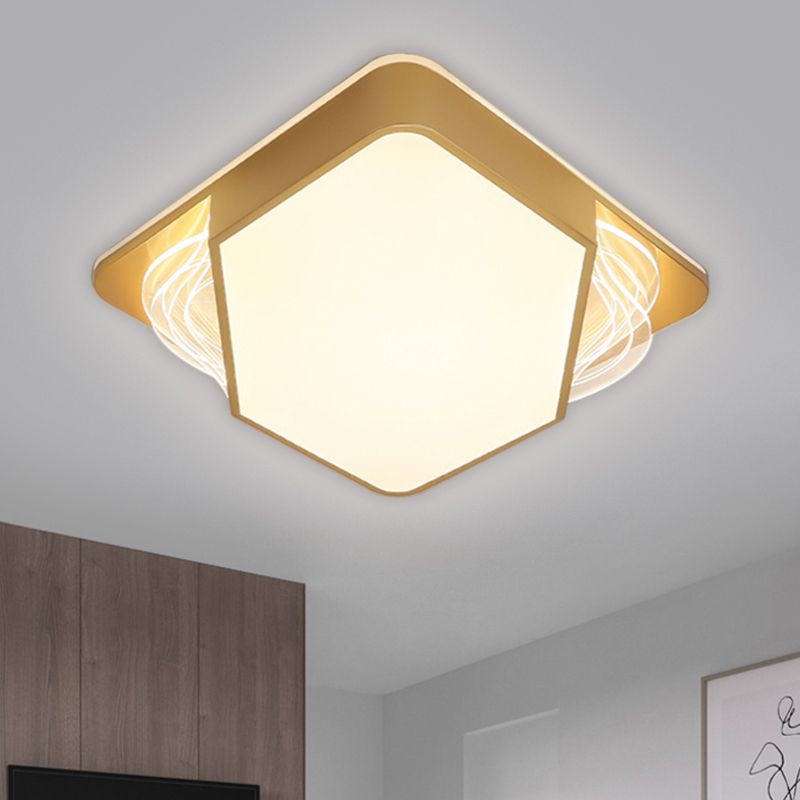 Gold Rectangle/Square Ceiling Flush Contemporary LED Metallic Flush Mount Fixture in Warm/White Light, 18"/21.5"/35.5" Width