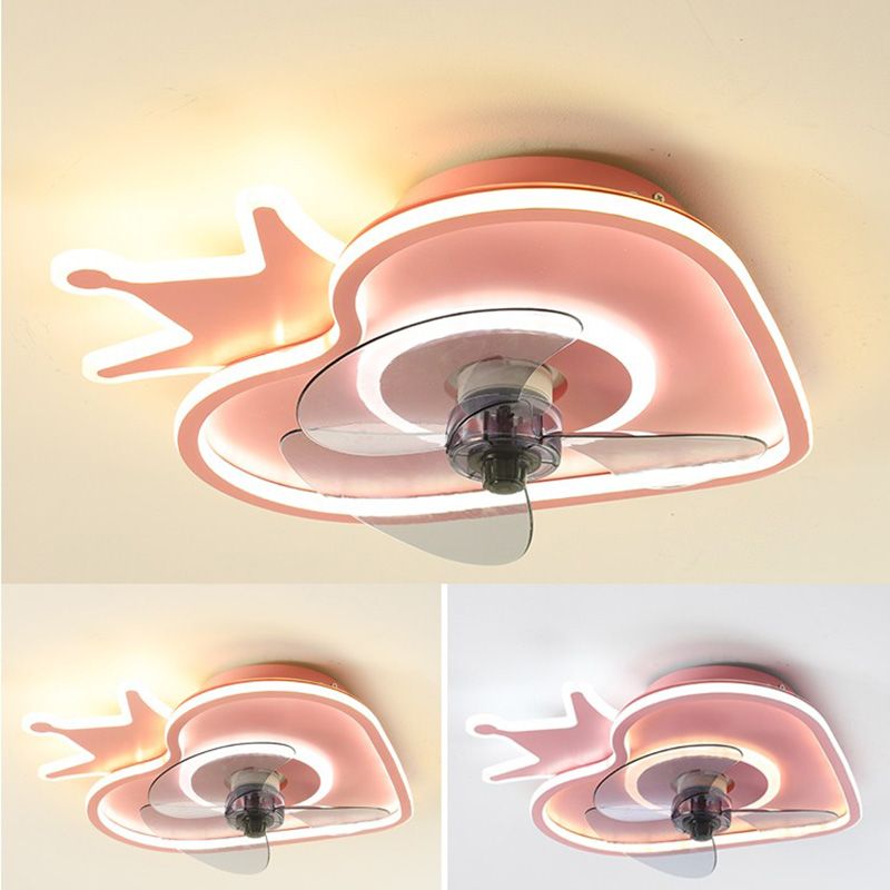 Strawberry Semi Flush Mount Light Cartoon Acrylic Bedroom Ceiling Fan Lamp
