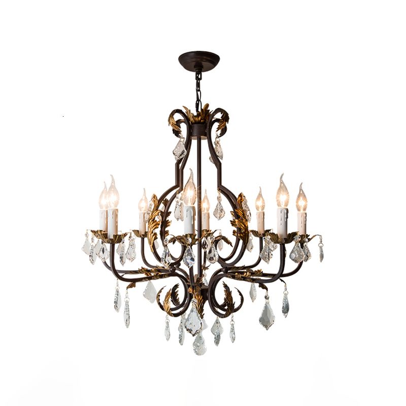 American Style Candle Chandelier Light Fixtures Multi-Head Hanging Pendant Lamps with Crystal Bead